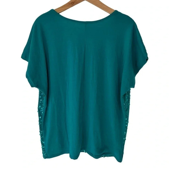Lane Bryant 14/16 green sequined‎ front short sleeve top - Picture 5 of 5